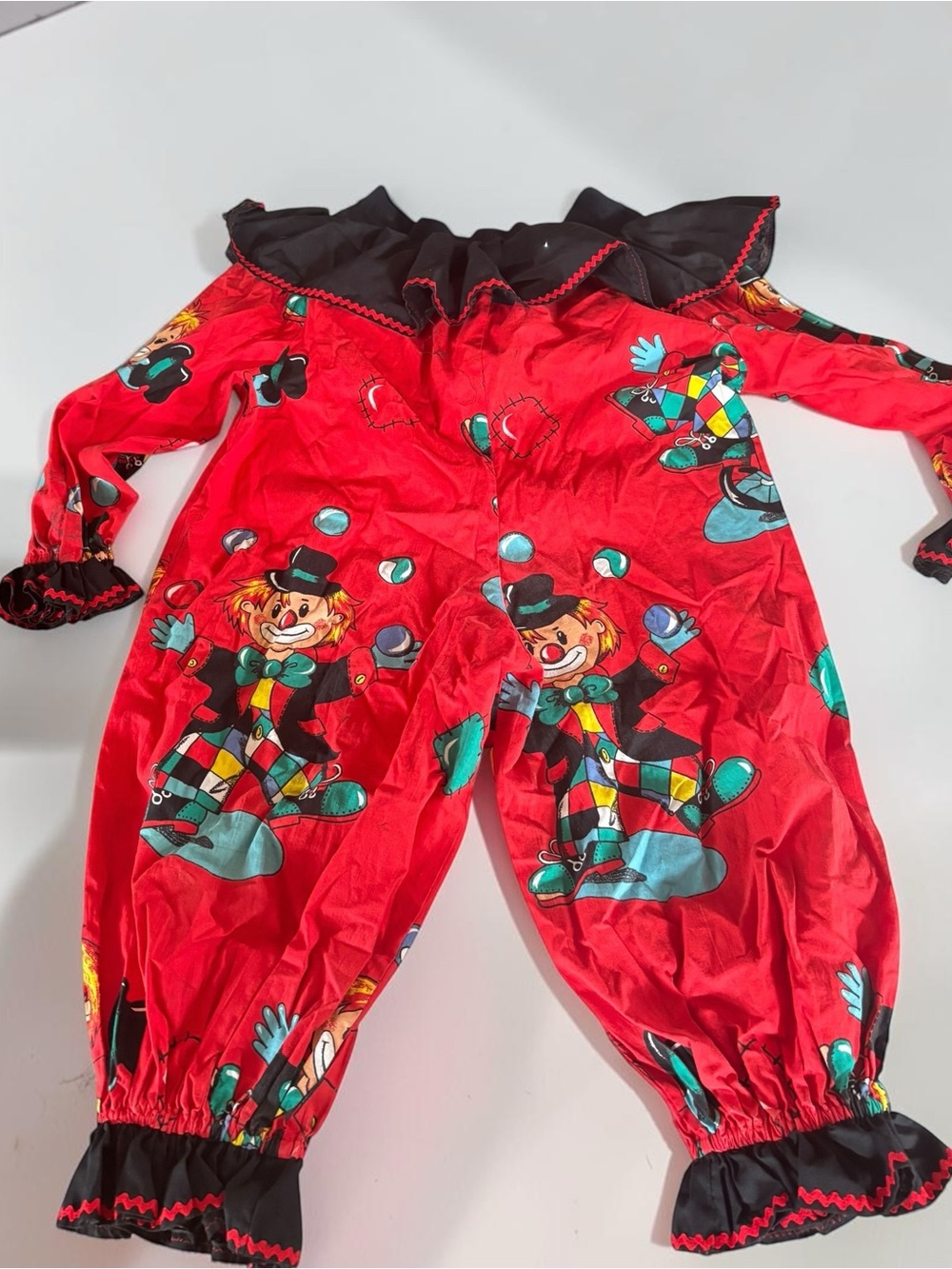 Vintage Handmade Kids Clown Costume Red Circus Jumpsuit Size 5-7 Halloween